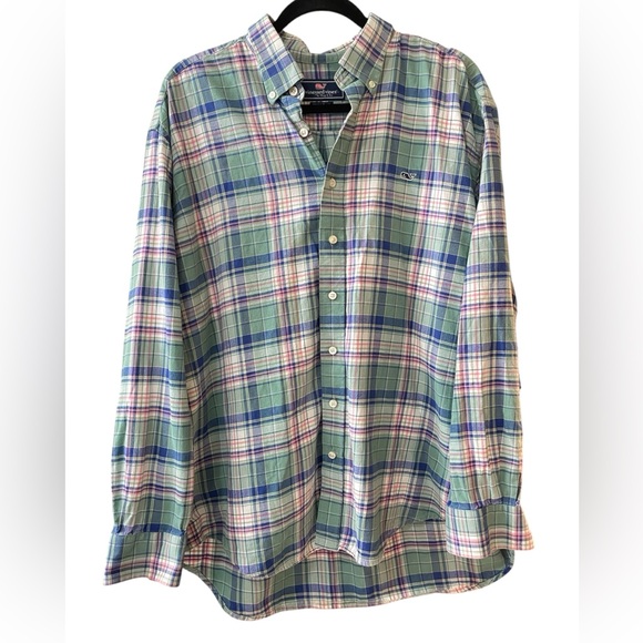 Vineyard Vines Other - Vineyard Vines Pastel Green Pink Plaid Whale Shirt Mens XL 100% Cotton